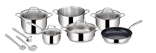 Lagostina Evelia Topfset für alle Herdarten aus Edelstahl 18/10, 13 Teile, Topfset mit 4 Kochtöpfen, Pfanne, Beschichtete Bratpfanne, Kochlöffel, Schaumlöffel, Spaghettilöffel, 4 Deckel Lagostina Evelia Topfset für alle Herdarten aus Edelstahl 18/10, 13 Teile, Topfset mit 4 Kochtöpfen, Pfanne, Beschichtete Bratpfanne, Kochlöffel, Schaumlöffel, Spaghettilöffel, 4 Deckel von Lagostina