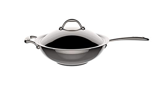 Lagostina Accademia Lagofusion Wok + Deckel aus Edelstahl 18/10, Ø 30 cm, 5 L, Topf für Induktion, Gas und Öfen bis zu 250 °C, Außen Glänzend, Innen Gebürstet, Genietete Griffe, 5-Lagiger Boden von Lagostina