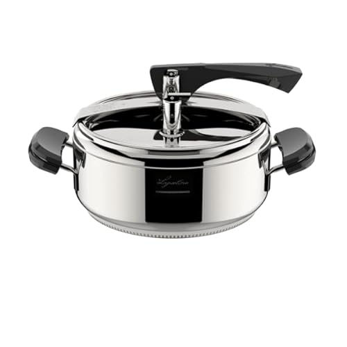 Lagostina Druckkasserolle La Classica Lagofusion, Drucktopf Ø 22 cm, Fassungsvermögen 3,5 l, mit Korb, Rezeptar und Ökodose, Griffe aus Bakelit, Gewichtsventil und Lagofusion Boden von Lagostina