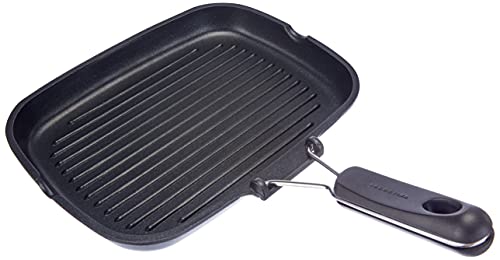 Lagostina Easy Grill Rechteckige Beschichtete Grillpfanne aus Aluminium-Druckguss, 24 x 32 cm, Meteorite-Resistium-Beschichtung, Faltbarer Griff aus Bakelite, Ausguss, Einfach zu Reinigen von Lagostina