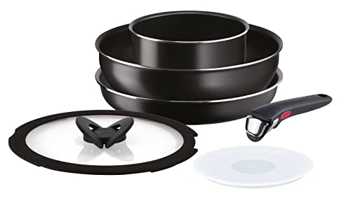 Lagostina Ingenio Essential + Antihaft-Kochgeschirr-Set aus Aluminium für Gas und Backofen, 6 Stück, Akku mit Topf, Bratpfanne, Wok, 2 Deckel, abnehmbarer Griff von Lagostina