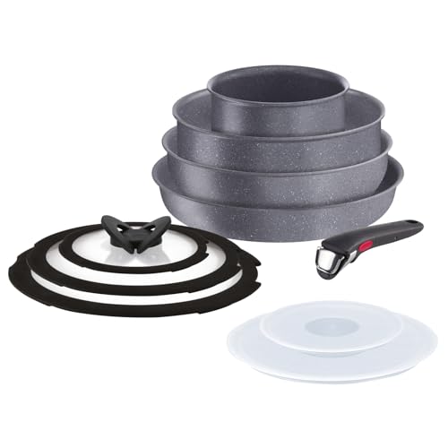 Lagostina Ingenio Mineralis Eco Antihaft-Pfannen-Set, 100% recycelt, 10 Stück, Kasserolle 16 cm, Pfanne 28 cm, Wok 28 cm, 5 Deckel und Griff, für Induktion, Gas und Ofen von Lagostina