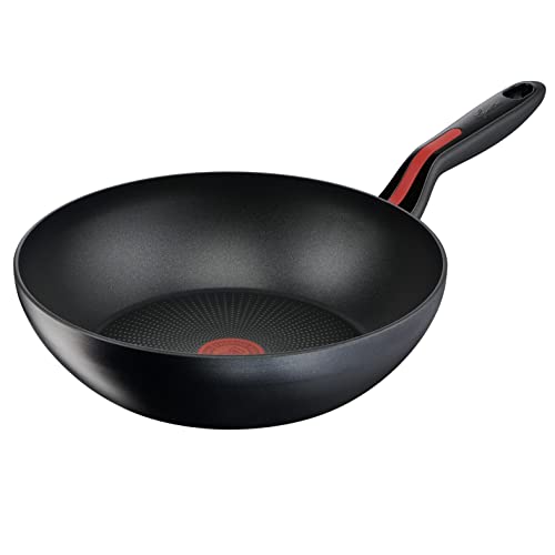 Lagostina Rote Wok Linie Antihaftbeschichtung aus Aluminium, Ø 28 cm, Induktionskochtopf, Gas und Ofen bis 175 °C, Thermosignal-Kochanzeige, rutschfeste Silikon-Griffe von Lagostina