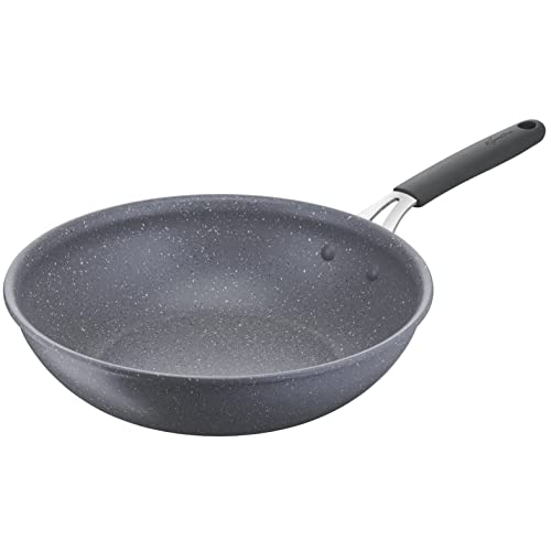 Lagostina Tempra Mineral Wok Antihaftbeschichtung aus Stahl und Aluminium mit Mineralien-Beschichtung + Ø 28 cm, Griff aus Silikon, Steinoptik, geeignet für alle Wärmequellen von Lagostina