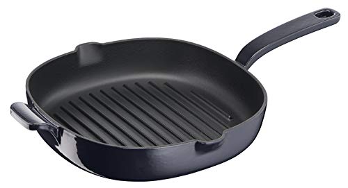 Lagostina Tradizione Pfanne aus emailliertem Gusseisen 26 x 26 cm, Grillplatte für Induktion, Gas und Öfen bis zu 220 °C, für das Grillen von Fleisch, Fisch, Brot, Grillpfanne mit gerilltem Boden von Lagostina