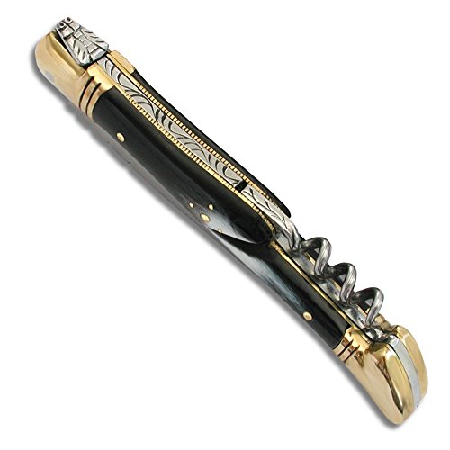 Laguiole Taschenmesser, schwarzes Horn / Messing, 11 cm, mit Korkenzieher von Laguiole Actiforge