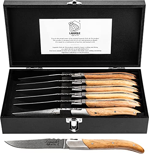 Laguiole Style de Vie Steakmesser Luxury Line, 6-teilig, Eichenholz von Laguiole Style de Vie