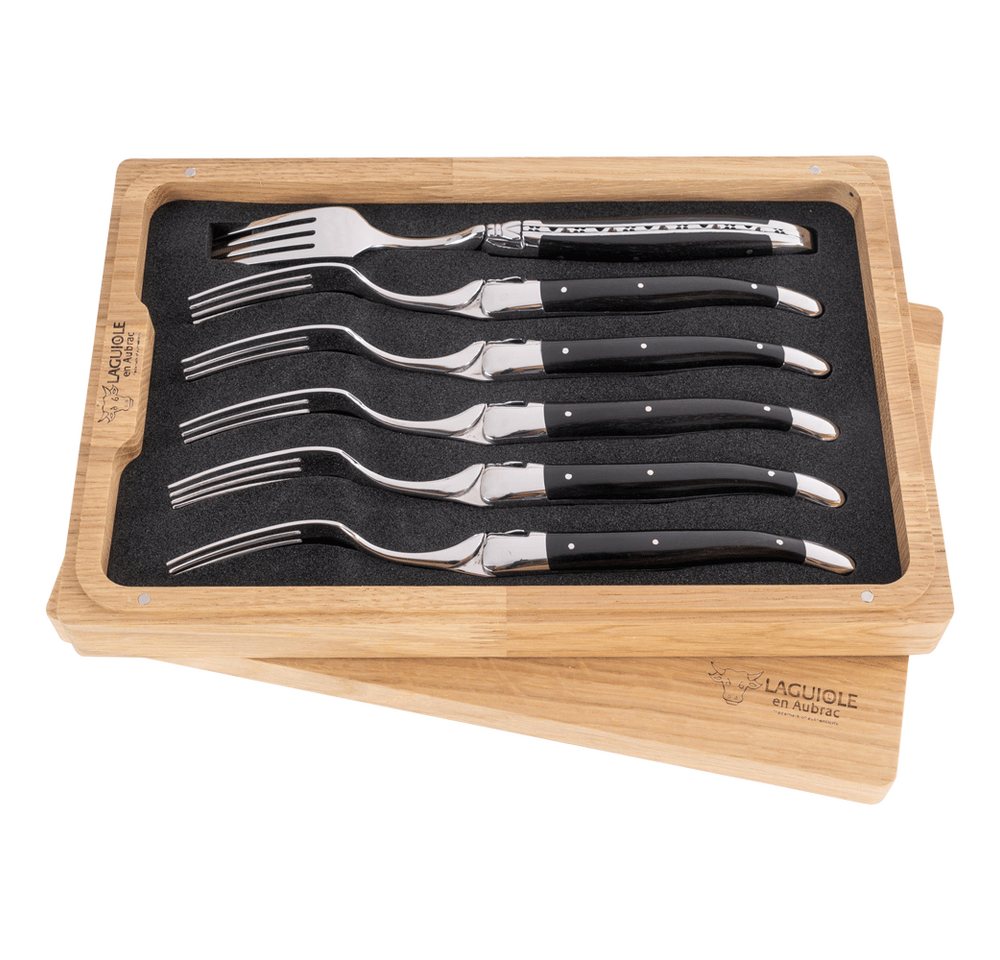 Laguiole en Aubrac Besteck-Set 6 Gabeln Ebenholz (6-tlg), 6 Personen, Edelstahl, original mit Zertifikat und Holzbox, Handarbeit von Laguiole en Aubrac