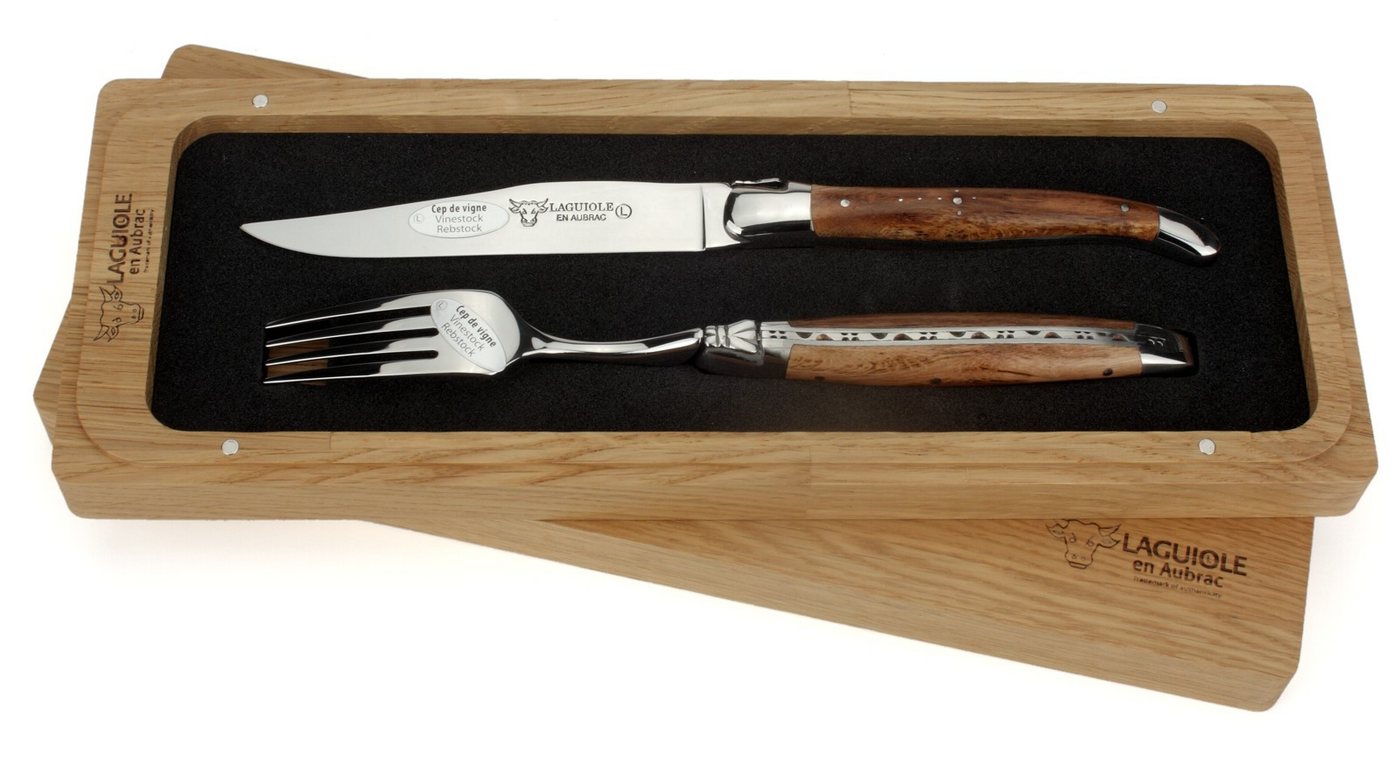 Laguiole en Aubrac Steakbesteck 1CF99CVIH, 1 Messer / 1 Gabel - Griff Weinrebe - Backen glänzend - Stahl glänzend von Laguiole en Aubrac