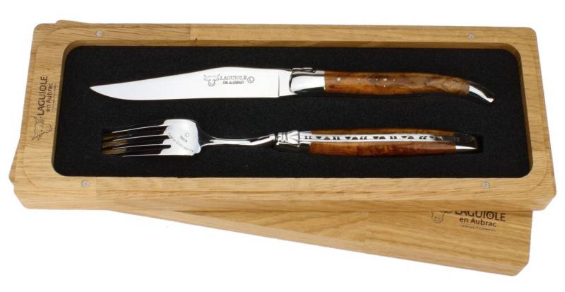 Laguiole en Aubrac Steakbesteck 1CF99TKIH BRI, 1 Messer / 1 Gabel - Griff Teakholz - Backen glänzend - Stahl glänzend Laguiole en Aubrac Steakbesteck 1CF99TKIH BRI, 1 Messer / 1 Gabel - Griff Teakholz - Backen glänzend - Stahl glänzend von Laguiole en Aubrac