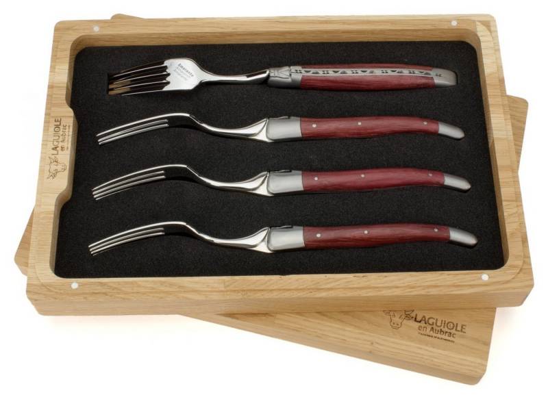 Laguiole en Aubrac Steakbesteck 42F99ATIF, 4 Gabeln - Griff Amaranth - Backen matt - Gabelteil Stahl glänzend Laguiole en Aubrac Steakbesteck 42F99ATIF, 4 Gabeln - Griff Amaranth - Backen matt - Gabelteil Stahl glänzend von Laguiole en Aubrac