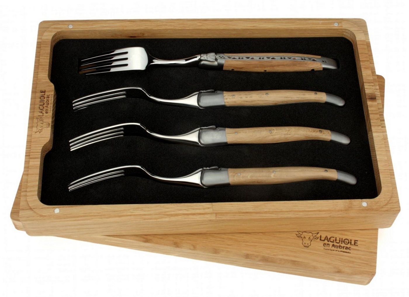 Laguiole en Aubrac Steakbesteck 42F99CHIF, 4 Gabeln - Griff Eiche - Backen matt - Gabelteil Stahl glänzend Laguiole en Aubrac Steakbesteck 42F99CHIF, 4 Gabeln - Griff Eiche - Backen matt - Gabelteil Stahl glänzend von Laguiole en Aubrac