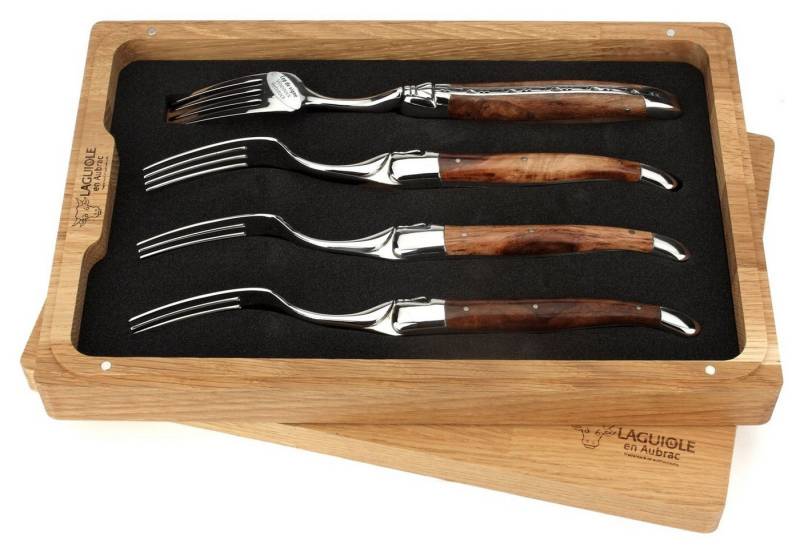 Laguiole en Aubrac Steakbesteck 42F99CVIH, 4 Gabeln - Griff Weinrebe - Backen und Gabelteil Stahl glänzend von Laguiole en Aubrac
