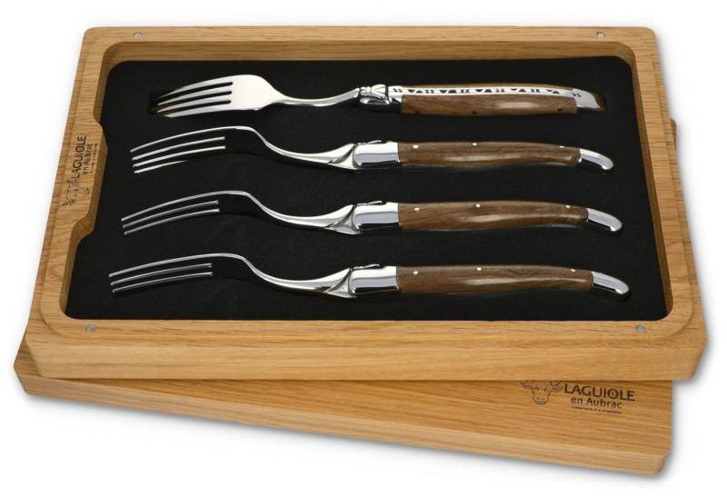 Laguiole en Aubrac Steakbesteck 42F99NOIH BRI, 4 Gabeln - Griff Nussbaum - Backen und Gabelteil Stahl glänzend von Laguiole en Aubrac