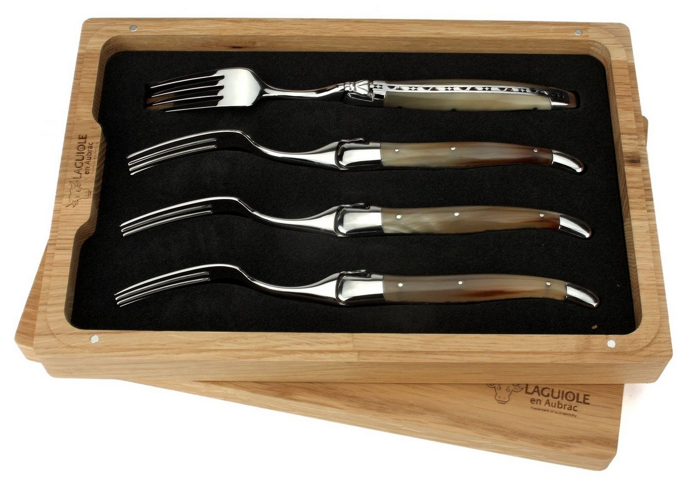 Laguiole en Aubrac Steakbesteck 42F99PCIF, 4 Gabeln - Griff Hornspitze - Backen und Gabelteil Stahl glänzend Laguiole en Aubrac Steakbesteck 42F99PCIF, 4 Gabeln - Griff Hornspitze - Backen und Gabelteil Stahl glänzend von Laguiole en Aubrac
