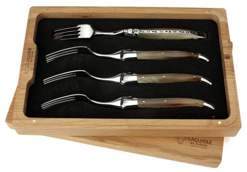 Laguiole en Aubrac Steakbesteck 42F99PCIF, 4 Gabeln - Griff Hornspitze - Backen und Gabelteil Stahl glänzend Laguiole en Aubrac Steakbesteck 42F99PCIF, 4 Gabeln - Griff Hornspitze - Backen und Gabelteil Stahl glänzend von Laguiole en Aubrac