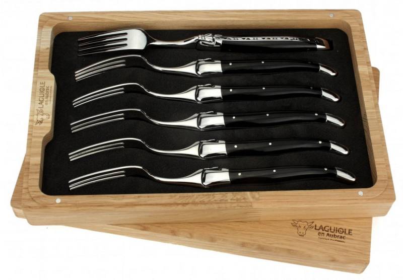 Laguiole en Aubrac Steakbesteck 62F99BUIF, 6 Gabeln - Griff Büffelhorn - Backen und Gabelteil Stahl glänzend von Laguiole en Aubrac