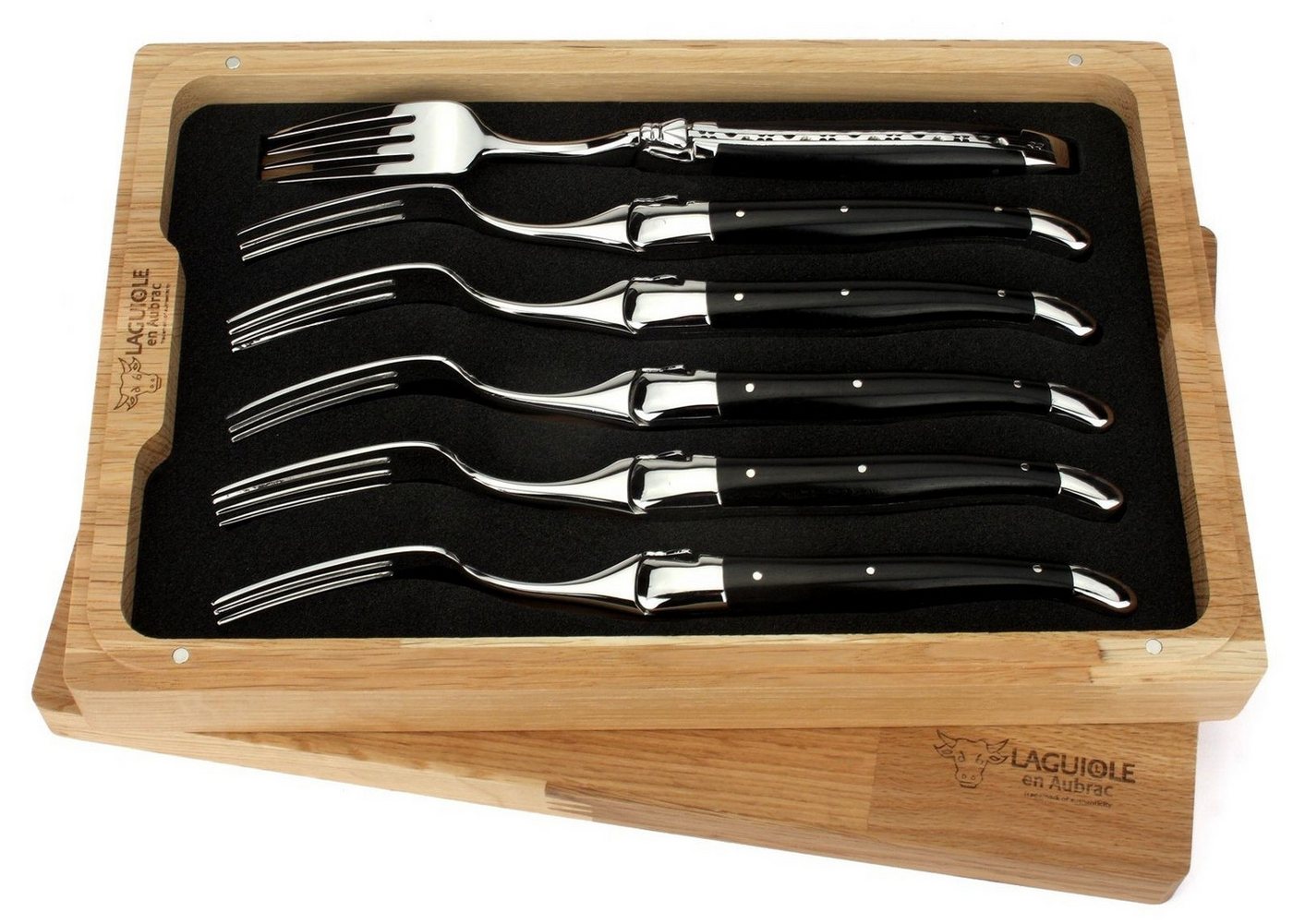 Laguiole en Aubrac Steakbesteck 62F99EBIF-N, 6 Gabeln - Griff Ebenholz - Backen und Gabelteil Stahl glänzend Laguiole en Aubrac Steakbesteck 62F99EBIF-N, 6 Gabeln - Griff Ebenholz - Backen und Gabelteil Stahl glänzend von Laguiole en Aubrac