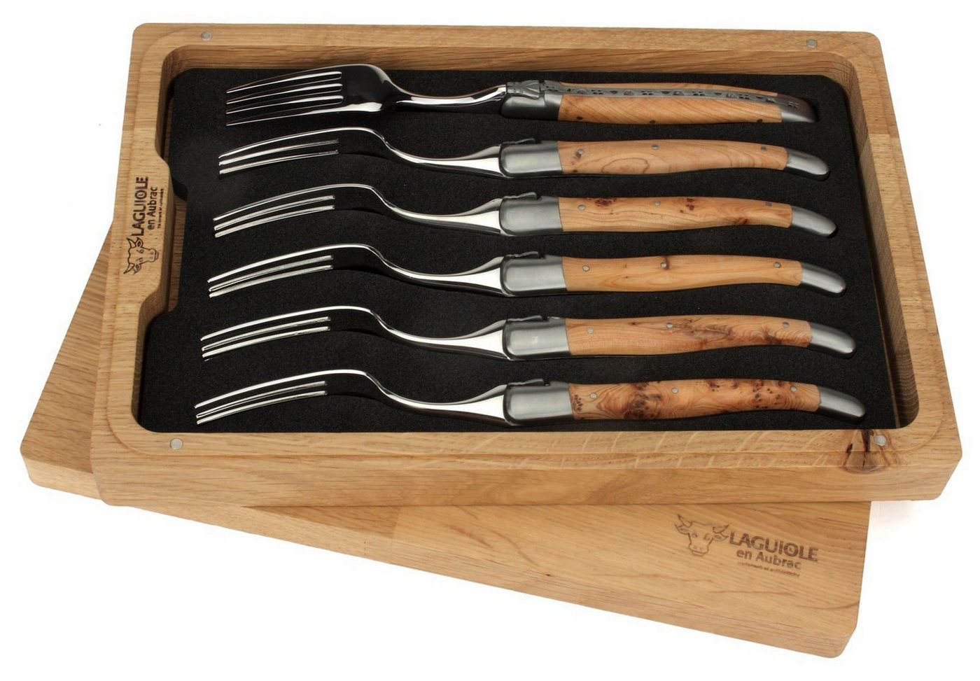 Laguiole en Aubrac Steakbesteck 62F99GEIF-N, 6 Gabeln - Griff Wacholder - Backen matt - Gabelteil Stahl glänzend Laguiole en Aubrac Steakbesteck 62F99GEIF-N, 6 Gabeln - Griff Wacholder - Backen matt - Gabelteil Stahl glänzend von Laguiole en Aubrac