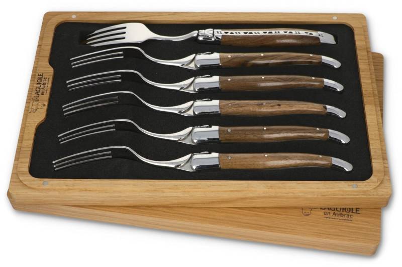 Laguiole en Aubrac Steakbesteck 62F99NOIH BRI, 6 Gabeln - Griff Nussbaum - Backen und Gabelteil Stahl glänzend von Laguiole en Aubrac