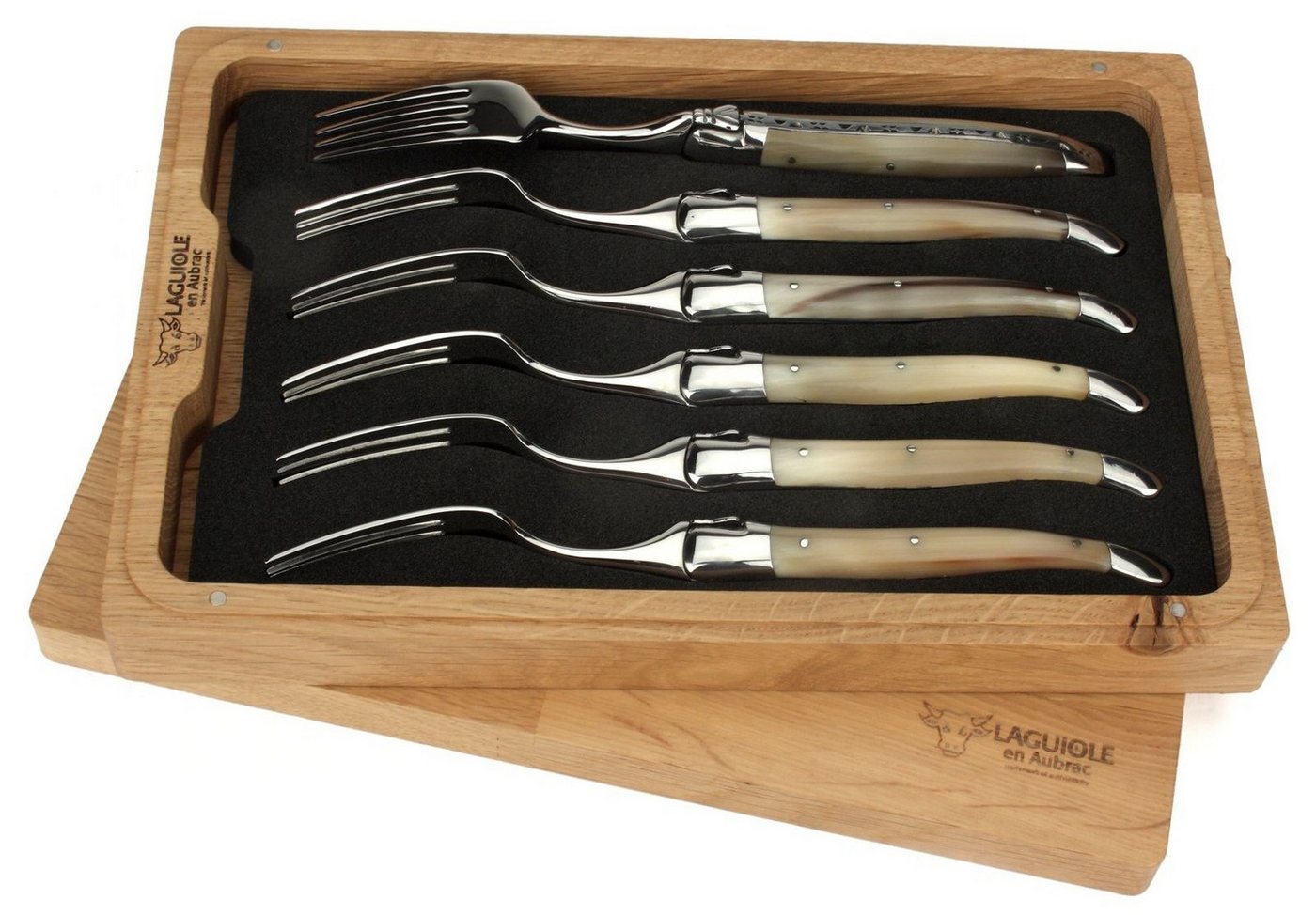 Laguiole en Aubrac Steakbesteck 62F99PCIF-N, 6 Gabeln - Griff Hornspitze - Backen und Gabelteil Stahl glänzend Laguiole en Aubrac Steakbesteck 62F99PCIF-N, 6 Gabeln - Griff Hornspitze - Backen und Gabelteil Stahl glänzend von Laguiole en Aubrac
