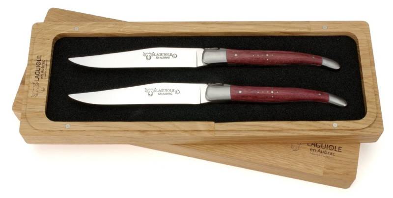 Laguiole en Aubrac Steakmesser 22C99ATIH 2er Set - Griff Amaranth - Backen matt - Klinge glänzend - Holzbox von Laguiole en Aubrac