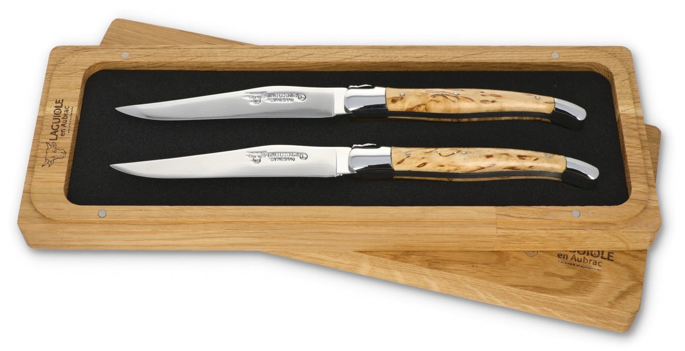 Laguiole en Aubrac Steakmesser 22C99BHIH BRI 2er Set - Griff Birke - Backen glänzend - Klinge glänzend - Holzbox von Laguiole en Aubrac