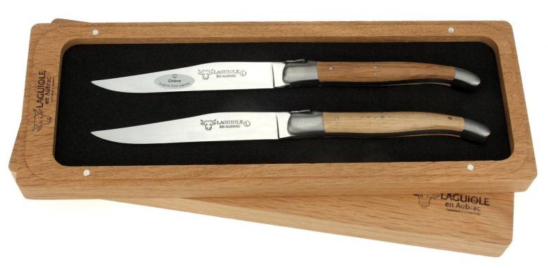 Laguiole en Aubrac Steakmesser 22C99CHIH 2er Set - Griff Eichenholz - Backen matt - Klinge glänzend - Holzbox von Laguiole en Aubrac