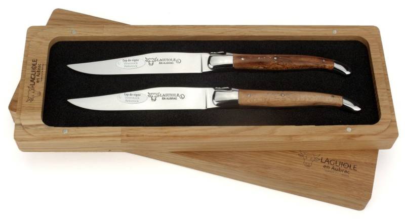 Laguiole en Aubrac Steakmesser 22C99CVIH 2er Set - Griff Weinrebe - Backen glänzend - Klinge glänzend - Holzbox Laguiole en Aubrac Steakmesser 22C99CVIH 2er Set - Griff Weinrebe - Backen glänzend - Klinge glänzend - Holzbox von Laguiole en Aubrac