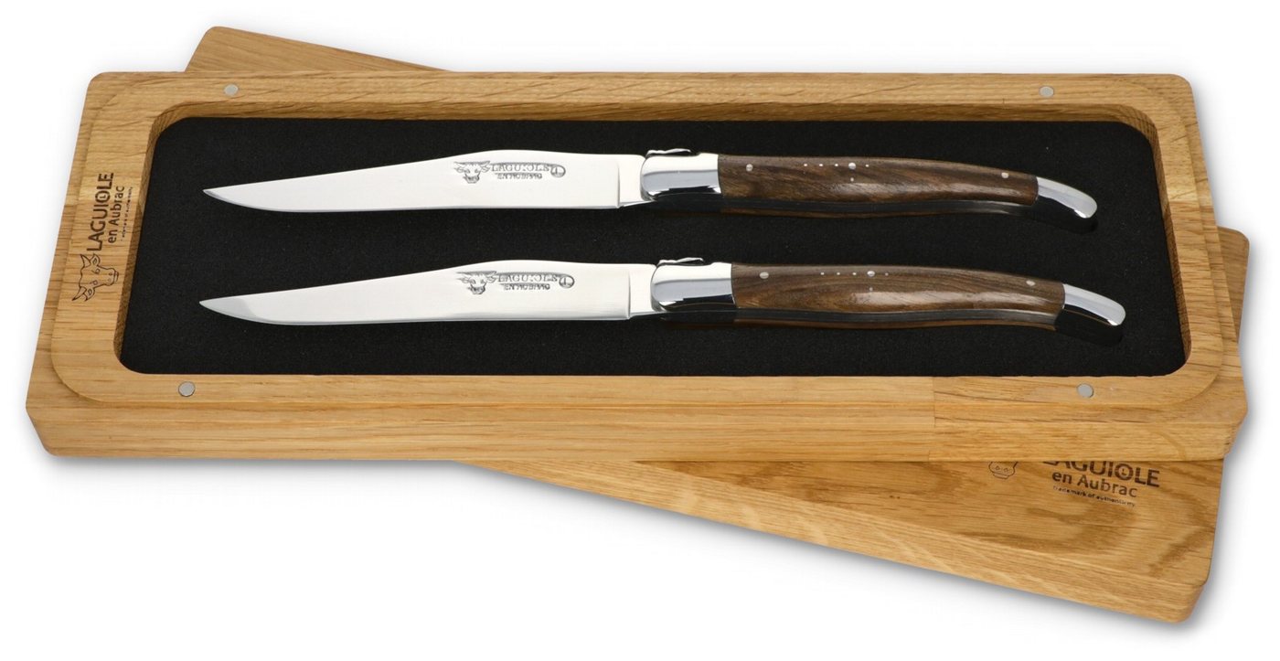Laguiole en Aubrac Steakmesser 22C99NOIH BRI 2er Set - Griff Nussbaum - Backen glänzend - Klinge glänzend - Holzbox von Laguiole en Aubrac