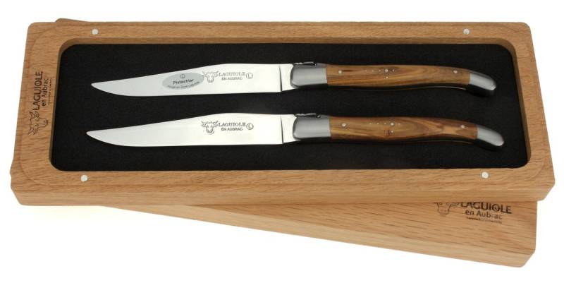 Laguiole en Aubrac Steakmesser 22C99PIIH 2er Set - Griff Pistazie - Backen matt - Klinge glänzend - Holzbox von Laguiole en Aubrac