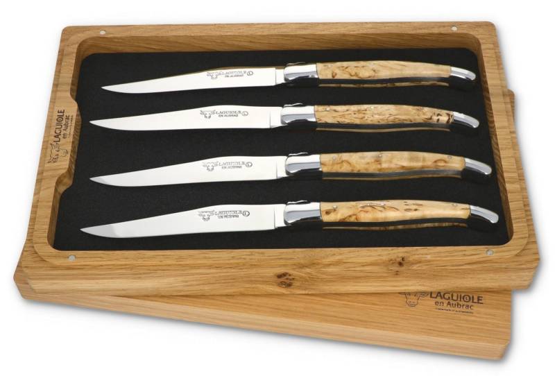 Laguiole en Aubrac Steakmesser 42C99BHIH BRI 4er Set - Griff Birke - Backen glänzend - Klinge glänzend - Holzbox Laguiole en Aubrac Steakmesser 42C99BHIH BRI 4er Set - Griff Birke - Backen glänzend - Klinge glänzend - Holzbox von Laguiole en Aubrac
