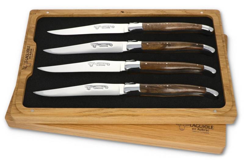 Laguiole en Aubrac Steakmesser 42C99NOIH BRI 4er Set - Griff Nussbaum - Backen glänzend - Klinge glänzend - Holzbox Laguiole en Aubrac Steakmesser 42C99NOIH BRI 4er Set - Griff Nussbaum - Backen glänzend - Klinge glänzend - Holzbox von Laguiole en Aubrac