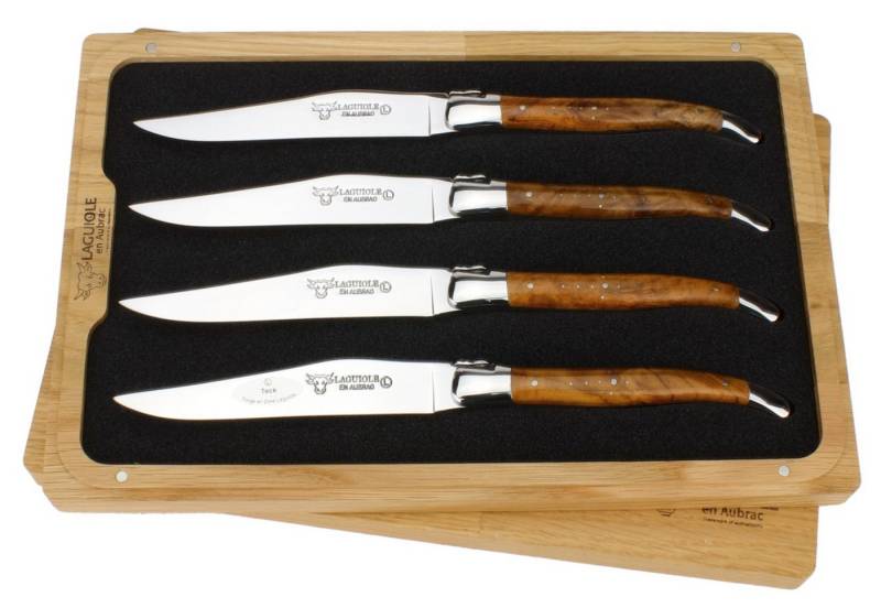 Laguiole en Aubrac Steakmesser 42C99TKIH BRI 4er Set - Griff Teakholz - Backen glänzend - Klinge glänzend - Holzbox Laguiole en Aubrac Steakmesser 42C99TKIH BRI 4er Set - Griff Teakholz - Backen glänzend - Klinge glänzend - Holzbox von Laguiole en Aubrac