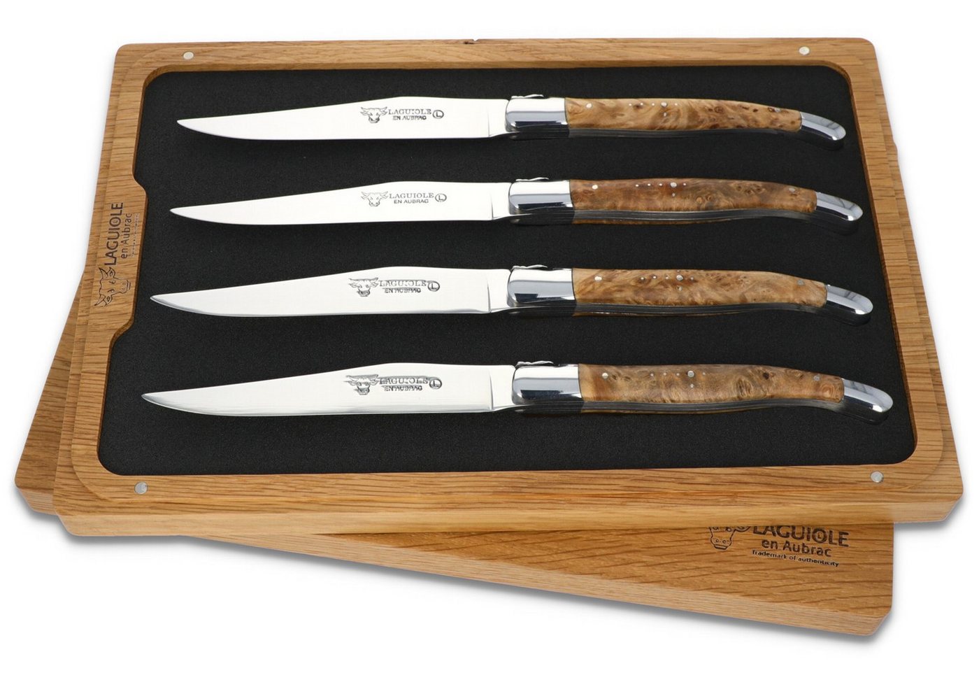 Laguiole en Aubrac Steakmesser 42C99TYIH BRI 4er Set - Griff Linde - Backen glänzend - Klinge glänzend - Holzbox von Laguiole en Aubrac