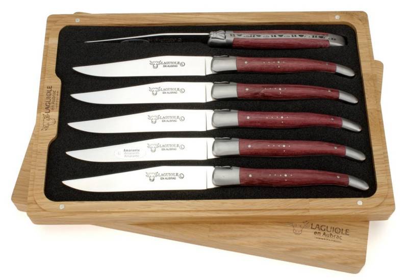 Laguiole en Aubrac Steakmesser 62C99ATIH 6er Set - Griff Amaranth - Backen matt - Klinge glänzend - Holzbox von Laguiole en Aubrac