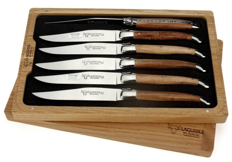 Laguiole en Aubrac Steakmesser 62C99CVIH 6er Set - Griff Weinrebe - Backen glänzend - Klinge glänzend - Holzbox Laguiole en Aubrac Steakmesser 62C99CVIH 6er Set - Griff Weinrebe - Backen glänzend - Klinge glänzend - Holzbox von Laguiole en Aubrac