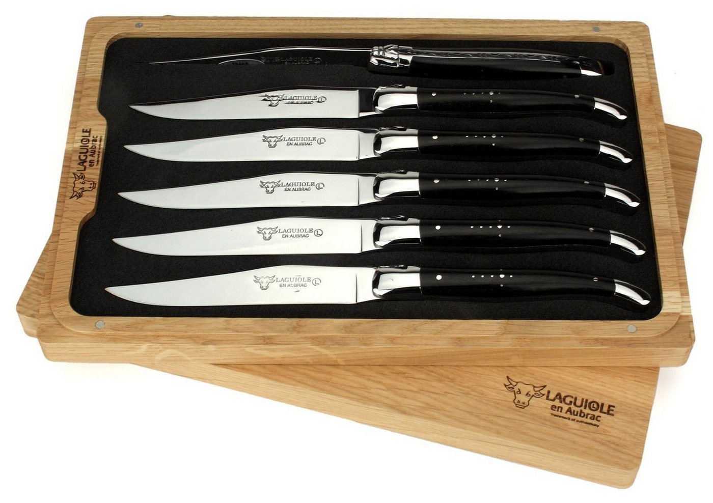 Laguiole en Aubrac Steakmesser 62C99EBIH 6er Set - Griff Ebenholz - Backen glänzend - Klinge glänzend - Holzbox Laguiole en Aubrac Steakmesser 62C99EBIH 6er Set - Griff Ebenholz - Backen glänzend - Klinge glänzend - Holzbox von Laguiole en Aubrac