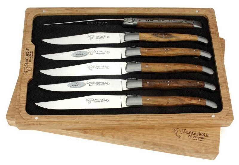 Laguiole en Aubrac Steakmesser 62C99PIIH 6er Set - Griff Pistazie - Backen matt - Klinge glänzend - Holzbox von Laguiole en Aubrac