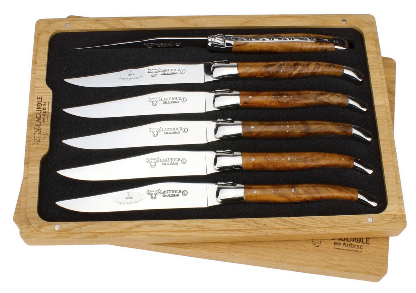 Laguiole en Aubrac Steakmesser 62C99TKIH BRI 6er Set - Griff Teakholz - Backen glänzend - Klinge glänzend - Holzbox Laguiole en Aubrac Steakmesser 62C99TKIH BRI 6er Set - Griff Teakholz - Backen glänzend - Klinge glänzend - Holzbox von Laguiole en Aubrac