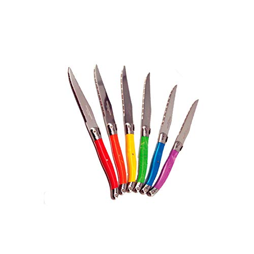 LAGUIOLE 6 Steakmesser. Ambiance Set messer, in gesättigten leuchtenden. Edelstahl Farben im Geschenkkarton mit durchsichtigem Deckel Länge 23cm Griff aus ABS (Bunt) von LAGUIOLE