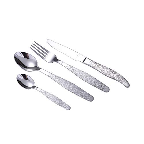 LAGUIOLE - 24-teilige gravierte Metall-Hausfrau - Venezianischer Stil - polierter und satinierter Edelstahl - Barocker Chic-Stil - Besteck zum Mittag- oder Abendessen von LAGUIOLE