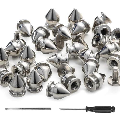 Lahdrhab 100 Stück Spikes und Nieten 9,5 mm Spikes für Kleidung Metallnietennieten Silber für Leder Punk Spikes Zubehör mit Schraubverschluss von Lahdrhab
