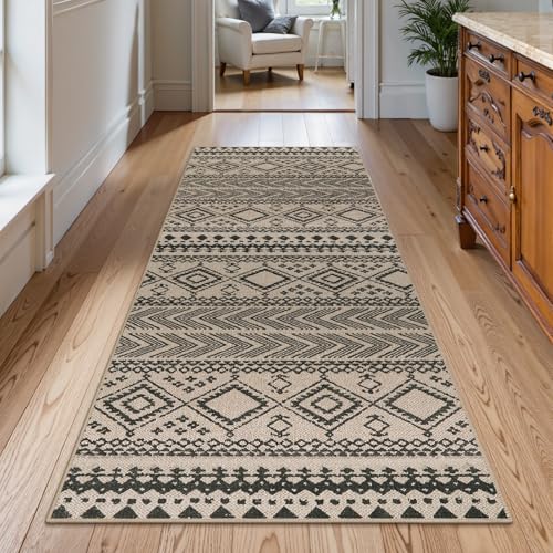 Lahome Boho Easy Jute Läufer Teppich – 60x200 cm lang, Küchenläufer, rutschfester Flurteppich, Teppichläufer, schwarz, südwestlich, marokkanisch, waschbar, Wohnmobil, Schiebetür von Lahome