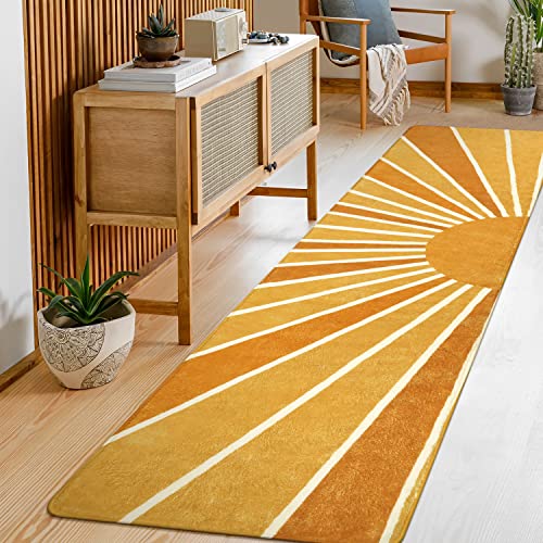 Lahome Boho Läufer Teppich für Flur - 2x8 rutschfest waschbar Küchenläufer Teppich Niederflor Weicher Überwurf Eingangsbereich Teppich Läufer Regenbogen Sonne Druck Abstrakt Teppich Läufer für von Lahome