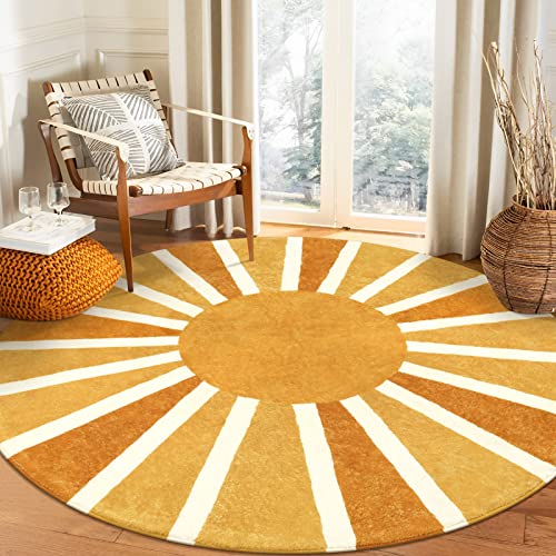 Lahome Boho Runder Teppich - 91 cm Waschbar, Rutschfest, Kleiner Badezimmerteppich, Überwurf, Weich, Für Kinderzimmer, Regenbogen, Sofa, Wohnzimmer von Lahome