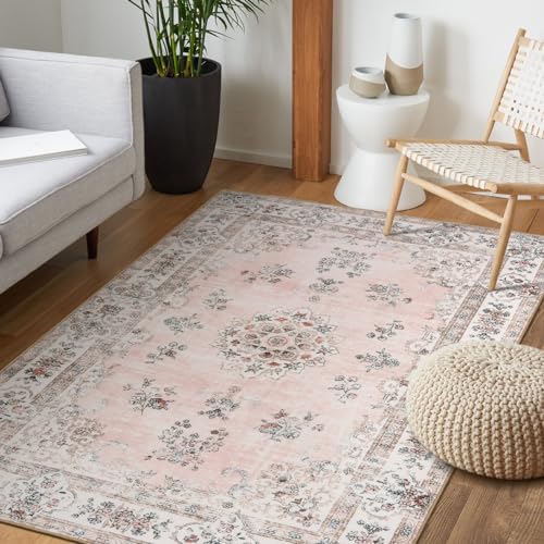 Lahome Boho-Teppich, maschinenwaschbar, 10,2 x 15,2 cm, weiches Blumenmuster, rosa Teppich für Krankenschwestern, Mädchen und Kinder, ultradünner, rutschfester Teppich für Schlafzimmer, Wohnzimmer, von Lahome