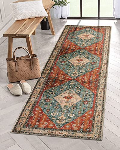 Lahome Boho Tribal Läufer Teppich – 2x7 Flur Küche Läufer Teppich waschbar Badezimmer Wäschematte Faux Wolle rutschfeste Bodenteppich für Eingangsbereich Schlafzimmer Wohnzimmer Esszimmer, Rost/Dull von Lahome