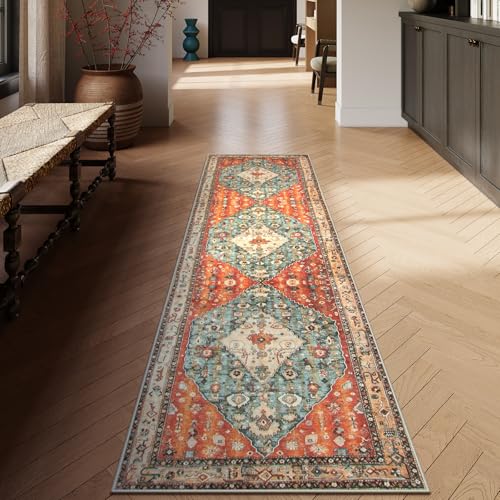 Lahome Boho Tribal Läufer Teppich – 2x7 Flur Küche Läufer Teppich waschbar Badezimmer Wäschematte Faux Wolle rutschfeste Bodenteppich für Eingangsbereich Schlafzimmer Wohnzimmer Esszimmer, Rost/Dull von Lahome