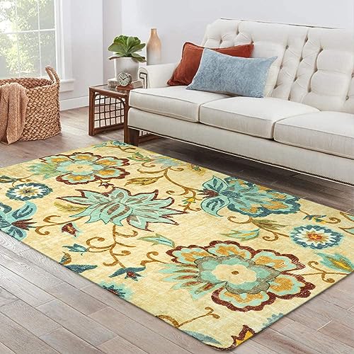 Lahome Floral Wohnzimmer Teppich – 7.6x12.7 cm Bereich Teppiche für Schlafzimmer, maschinenwaschbar, rutschfest, Küche, Eingangsbereich, weich, beige, Paisley-Druck, Esszimmer, Badezimmer von Lahome